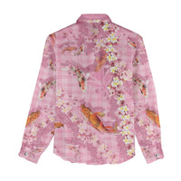 Pink Palaka Hawaiian And Japanese Women Casual Shirt Sakura Lei With Koi Fish - Polynesian Pride