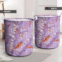 Purple Palaka Hawaiian And Japanese Laundry Basket Sakura Lei With Koi Fish - Polynesian Pride