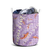 Purple Palaka Hawaiian And Japanese Laundry Basket Sakura Lei With Koi Fish - Polynesian Pride
