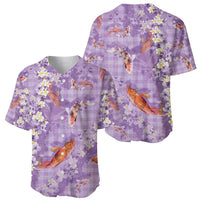 Purple Palaka Hawaiian And Japanese Baseball Jersey Sakura Lei With Koi Fish - Polynesian Pride