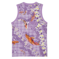 Purple Palaka Hawaiian And Japanese Basketball Jersey Sakura Lei With Koi Fish - Polynesian Pride