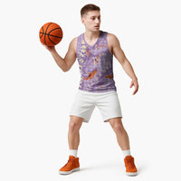 Purple Palaka Hawaiian And Japanese Basketball Jersey Sakura Lei With Koi Fish - Polynesian Pride