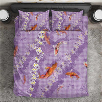 Purple Palaka Hawaiian And Japanese Bedding Set Sakura Lei With Koi Fish - Polynesian Pride