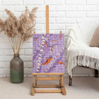 Purple Palaka Hawaiian And Japanese Canvas Wall Art Sakura Lei With Koi Fish - Polynesian Pride