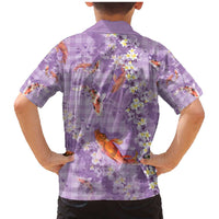 Purple Palaka Hawaiian And Japanese Family Matching Mermaid Dress and Hawaiian Shirt Sakura Lei With Koi Fish DT05 - Polynesian Pride
