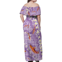 Purple Palaka Hawaiian And Japanese Family Matching Off Shoulder Maxi Dress and Hawaiian Shirt Sakura Lei With Koi Fish - Polynesian Pride