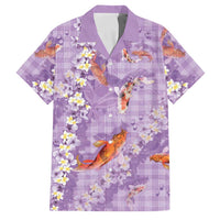 Purple Palaka Hawaiian And Japanese Family Matching Puletasi and Hawaiian Shirt Sakura Lei With Koi Fish DT05 Dad's Shirt - Short Sleeve Purple - Polynesian Pride