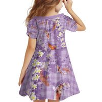 Purple Palaka Hawaiian And Japanese Family Matching Short Sleeve Bodycon Dress and Hawaiian Shirt Sakura Lei With Koi Fish - Polynesian Pride