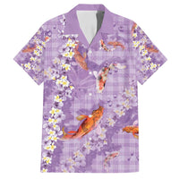 Purple Palaka Hawaiian And Japanese Family Matching Tank Maxi Dress and Hawaiian Shirt Sakura Lei With Koi Fish DT05 Dad's Shirt - Short Sleeve Purple - Polynesian Pride