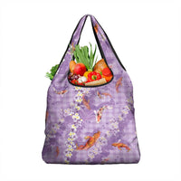 Purple Palaka Hawaiian And Japanese Grocery Bag Sakura Lei With Koi Fish - Polynesian Pride