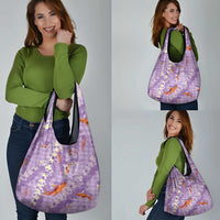 Purple Palaka Hawaiian And Japanese Grocery Bag Sakura Lei With Koi Fish - Polynesian Pride