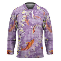 Purple Palaka Hawaiian And Japanese Hockey Jersey Sakura Lei With Koi Fish - Polynesian Pride