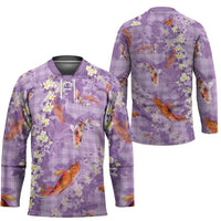 Purple Palaka Hawaiian And Japanese Hockey Jersey Sakura Lei With Koi Fish - Polynesian Pride