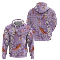 Purple Palaka Hawaiian And Japanese Hoodie Sakura Lei With Koi Fish - Polynesian Pride