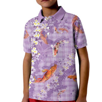 Purple Palaka Hawaiian And Japanese Kid Polo Shirt Sakura Lei With Koi Fish DT05 Kid Purple - Polynesian Pride