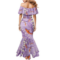 Purple Palaka Hawaiian And Japanese Mermaid Dress Sakura Lei With Koi Fish - Polynesian Pride
