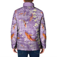 Purple Palaka Hawaiian And Japanese Padded Jacket Sakura Lei With Koi Fish - Polynesian Pride