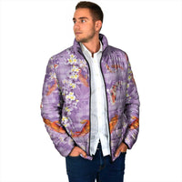 Purple Palaka Hawaiian And Japanese Padded Jacket Sakura Lei With Koi Fish - Polynesian Pride