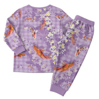Purple Palaka Hawaiian And Japanese Christmas Pajama Set Sakura Lei With Koi Fish - Polynesian Pride