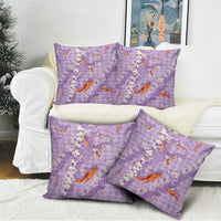 Purple Palaka Hawaiian And Japanese Pillow Cover Sakura Lei With Koi Fish - Polynesian Pride