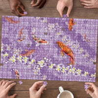 Purple Palaka Hawaiian And Japanese Puzzle Sakura Lei With Koi Fish - Polynesian Pride