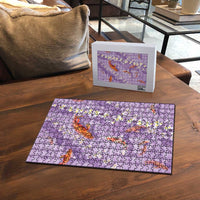 Purple Palaka Hawaiian And Japanese Puzzle Sakura Lei With Koi Fish - Polynesian Pride
