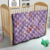 Purple Palaka Hawaiian And Japanese Quilt Sakura Lei With Koi Fish - Polynesian Pride