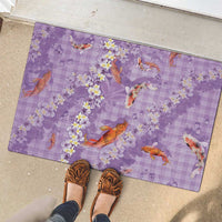 Purple Palaka Hawaiian And Japanese Rubber Doormat Sakura Lei With Koi Fish - Polynesian Pride