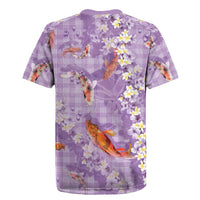 Purple Palaka Hawaiian And Japanese Rugby Jersey Sakura Lei With Koi Fish - Polynesian Pride