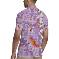 Purple Palaka Hawaiian And Japanese Rugby Jersey Sakura Lei With Koi Fish - Polynesian Pride