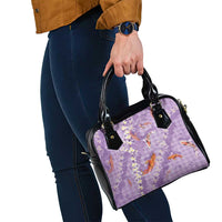 Purple Palaka Hawaiian And Japanese Shoulder Handbag Sakura Lei With Koi Fish - Polynesian Pride