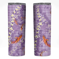 Purple Palaka Hawaiian And Japanese Skinny Tumbler Sakura Lei With Koi Fish - Polynesian Pride