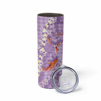 Purple Palaka Hawaiian And Japanese Skinny Tumbler Sakura Lei With Koi Fish - Polynesian Pride