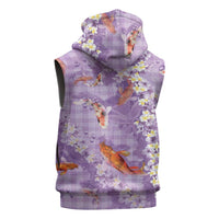 Purple Palaka Hawaiian And Japanese Sleeveless Hoodie Sakura Lei With Koi Fish - Polynesian Pride