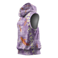 Purple Palaka Hawaiian And Japanese Sleeveless Hoodie Sakura Lei With Koi Fish - Polynesian Pride