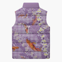 Purple Palaka Hawaiian And Japanese Sleeveless Puffer Jacket Sakura Lei With Koi Fish - Polynesian Pride