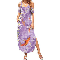 Purple Palaka Hawaiian And Japanese Summer Maxi Dress Sakura Lei With Koi Fish - Polynesian Pride