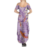 Purple Palaka Hawaiian And Japanese Summer Maxi Dress Sakura Lei With Koi Fish - Polynesian Pride