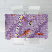 Purple Palaka Hawaiian And Japanese Tablecloth Sakura Lei With Koi Fish - Polynesian Pride