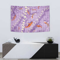 Purple Palaka Hawaiian And Japanese Tapestry Sakura Lei With Koi Fish - Polynesian Pride