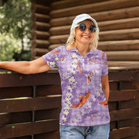 Purple Palaka Hawaiian And Japanese Women Polo Shirt Sakura Lei With Koi Fish DT05 - Polynesian Pride