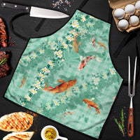 Green Palaka Hawaiian And Japanese Apron Sakura Lei With Koi Fish - Polynesian Pride
