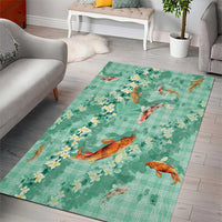 Green Palaka Hawaiian And Japanese Area Rug Sakura Lei With Koi Fish - Polynesian Pride