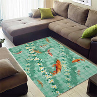 Green Palaka Hawaiian And Japanese Area Rug Sakura Lei With Koi Fish - Polynesian Pride