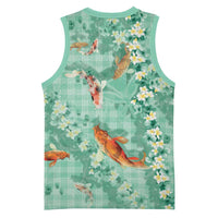 Green Palaka Hawaiian And Japanese Basketball Jersey Sakura Lei With Koi Fish - Polynesian Pride