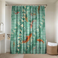 Green Palaka Hawaiian And Japanese Bathroom Set Sakura Lei With Koi Fish - Polynesian Pride