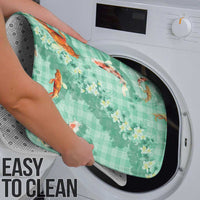 Green Palaka Hawaiian And Japanese Bathroom Set Sakura Lei With Koi Fish - Polynesian Pride