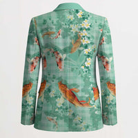Green Palaka Hawaiian And Japanese Blazer Sakura Lei With Koi Fish - Polynesian Pride