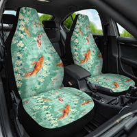 Green Palaka Hawaiian And Japanese Car Seat Cover Sakura Lei With Koi Fish - Polynesian Pride