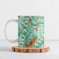 Green Palaka Hawaiian And Japanese Ceramic Mug Sakura Lei With Koi Fish - Polynesian Pride